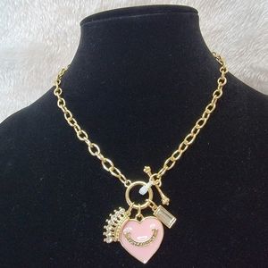 Juicy Couture Diamond Crown, Diamond, and Heart Charm Necklace 16"